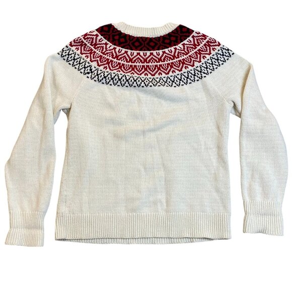 Chaps Womens Sweater L Nordic Fair Isle Ivory Red Black Cotton Blend - Picture 2 of 9